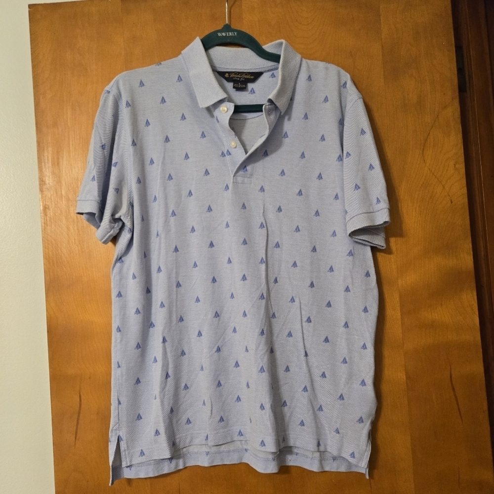 Brooks Brothers Slim Fit Sailboat Print Polo Shirt Light Blue L